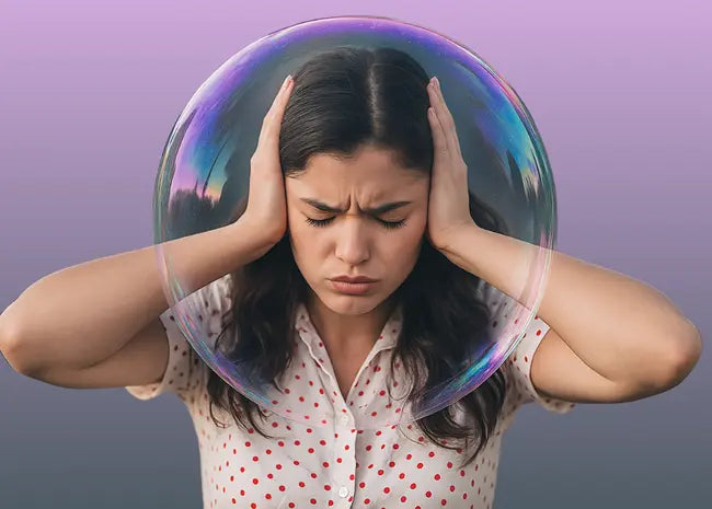 Une personne dans sa bulle à cause des ses oreilles bouchées